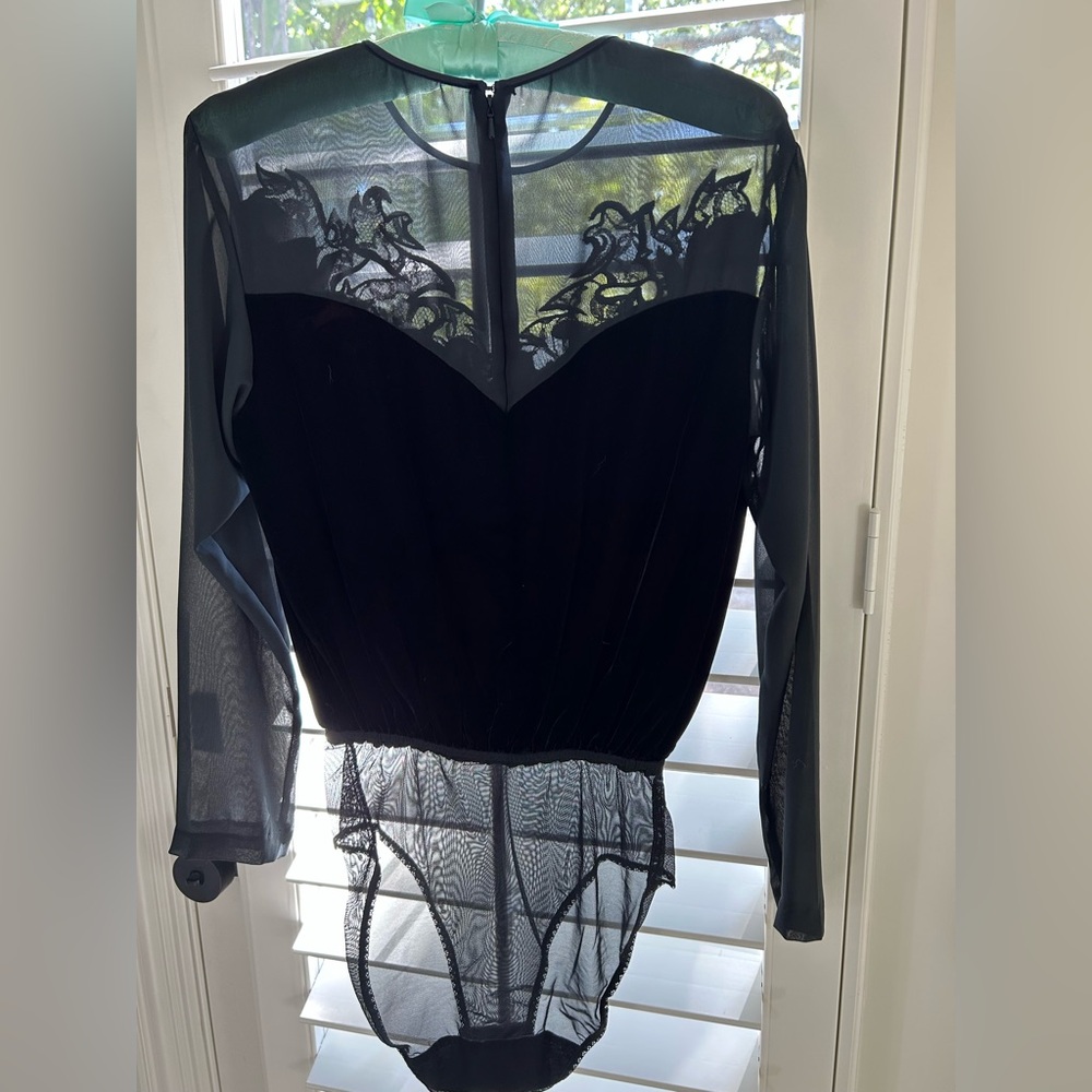 Natori Black Mesh Long Sleeve Bodysuit